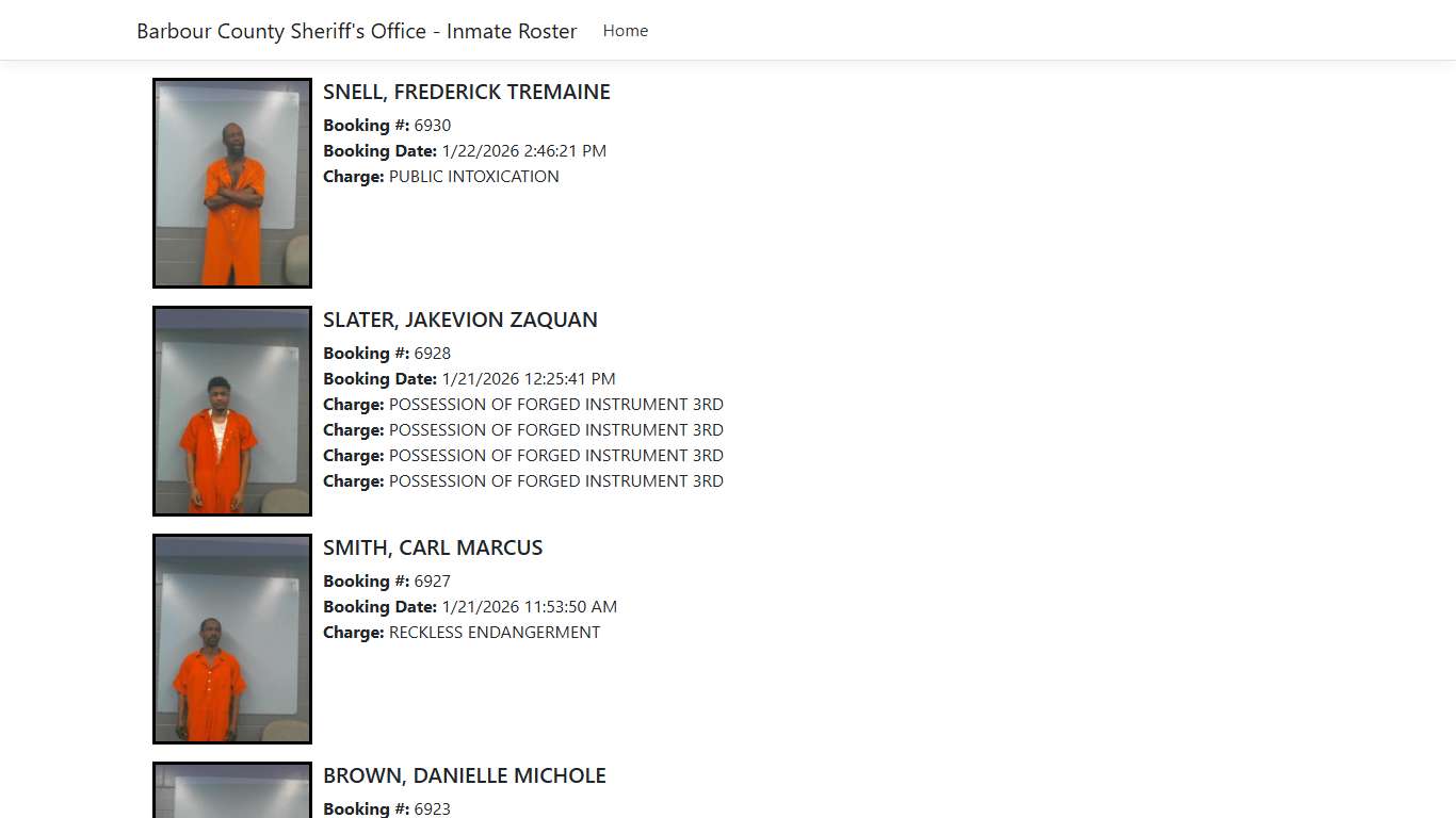 Barbour County Sheriff's Office - Inmate Roster