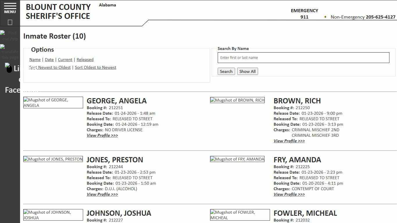 Inmate Roster - Released Inmates Booking Date Descending - Blount County Sheriff AL